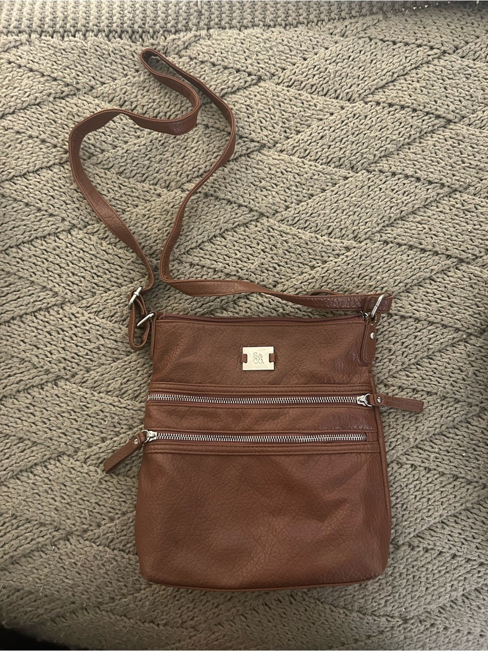 Brown Crossbody Bag with Double Zip Pockets